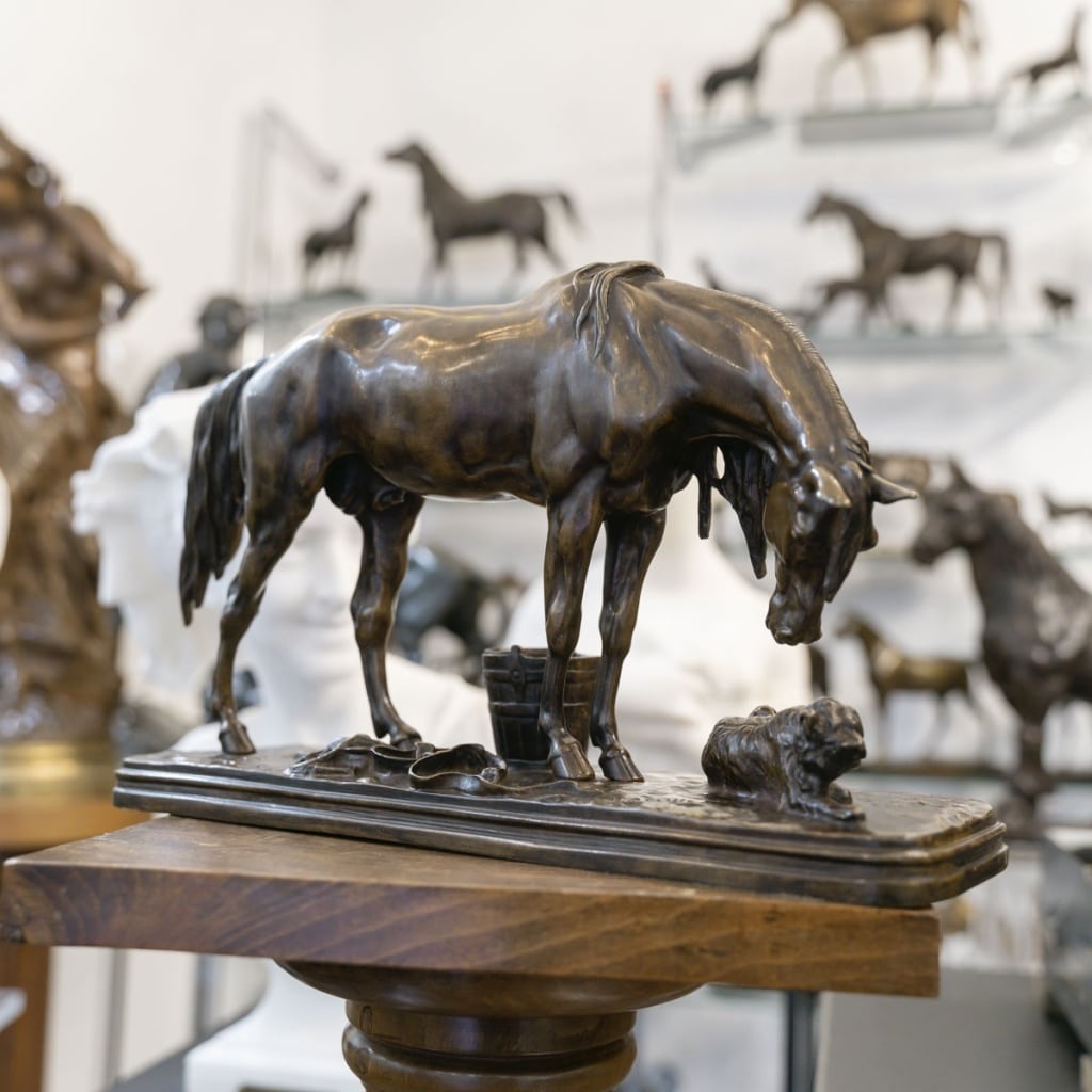 SCULPTURE – CHEVAL ET CHIEN A L’ÉCURIE , HENRI – ALFRED JACQUEMART (1824-1896) – BRONZE | Biron 