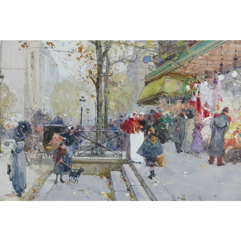 GALIEN LALOUE Tableau 20è Paris Animation sur les Grands Boulevards Gouache Signée Certificat d’authenticité | Biron 