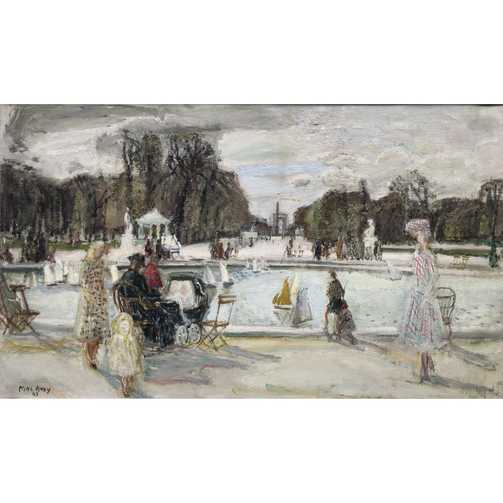 MACAVOY Edouard Georges Paris le jardin des Tuileries Huile sur toile signée Certificat d’authenticité | Biron 
