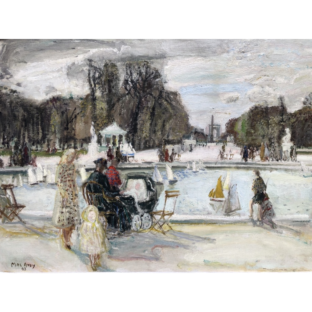 MACAVOY Edouard Georges Paris le jardin des Tuileries Huile sur toile signée Certificat d’authenticité | Biron 