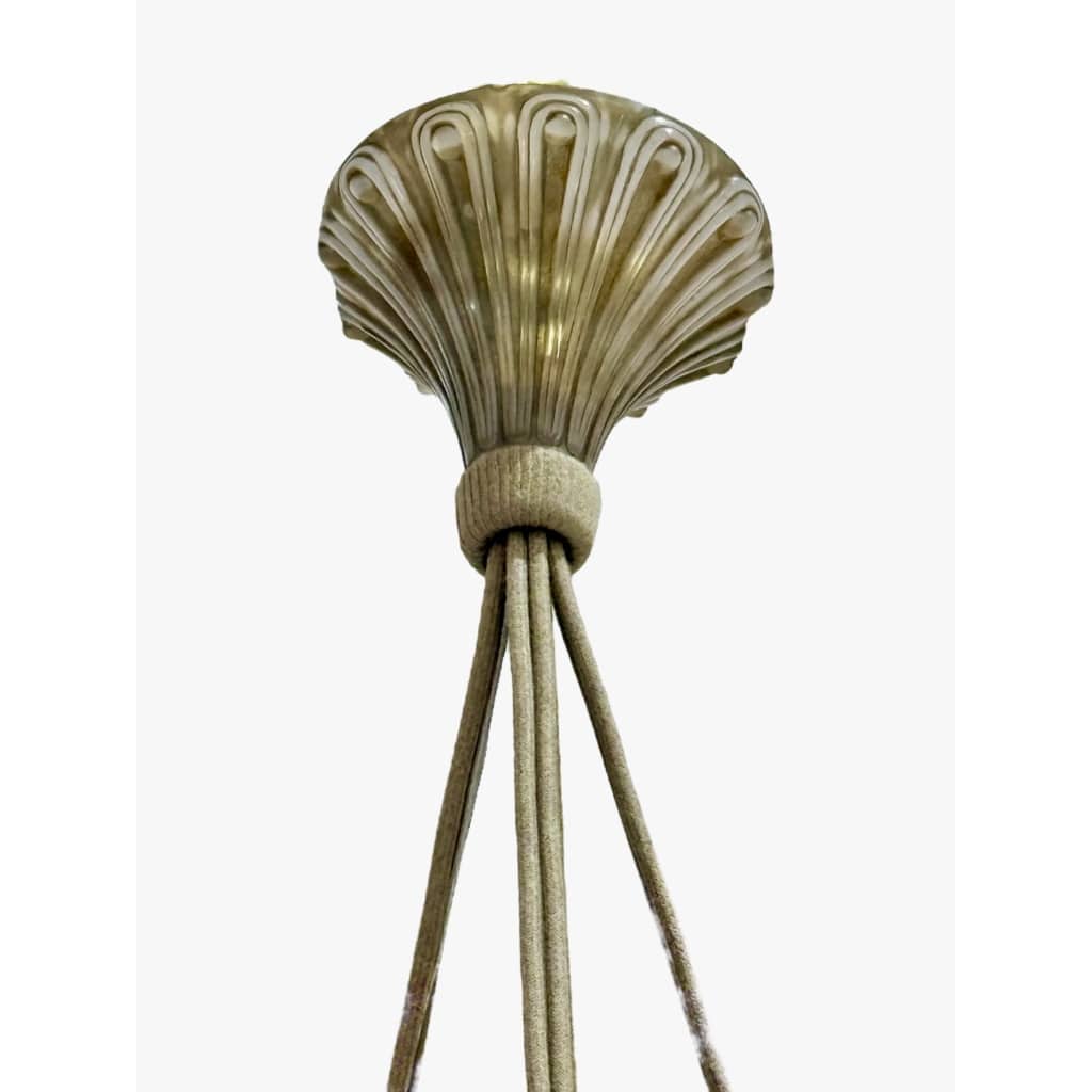 Suspension "Dahlias" verre opalescent patiné sépia de René LALIQUE 