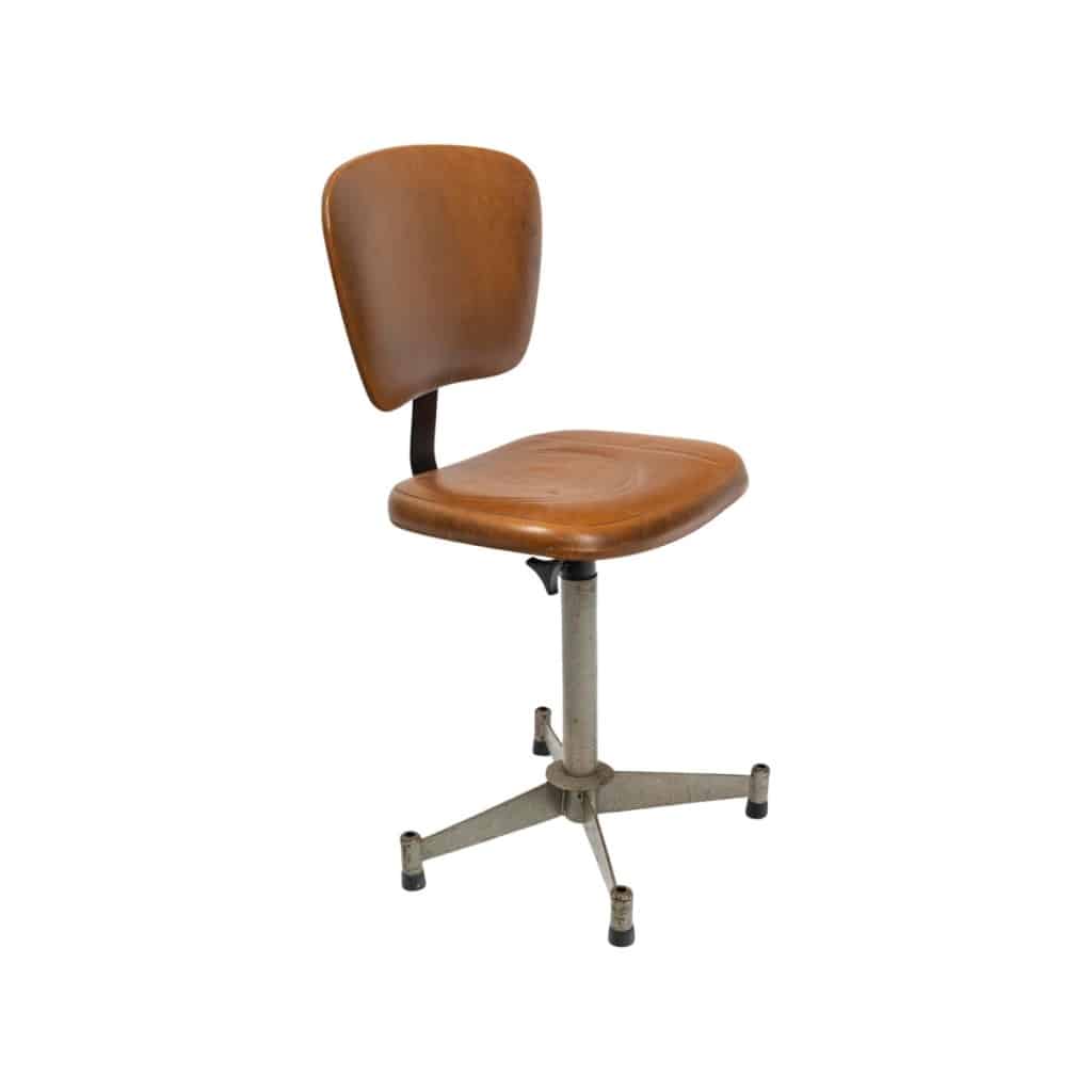 Siège de bureau des années 1960, design mid-century, métal et skaï. | Biron 