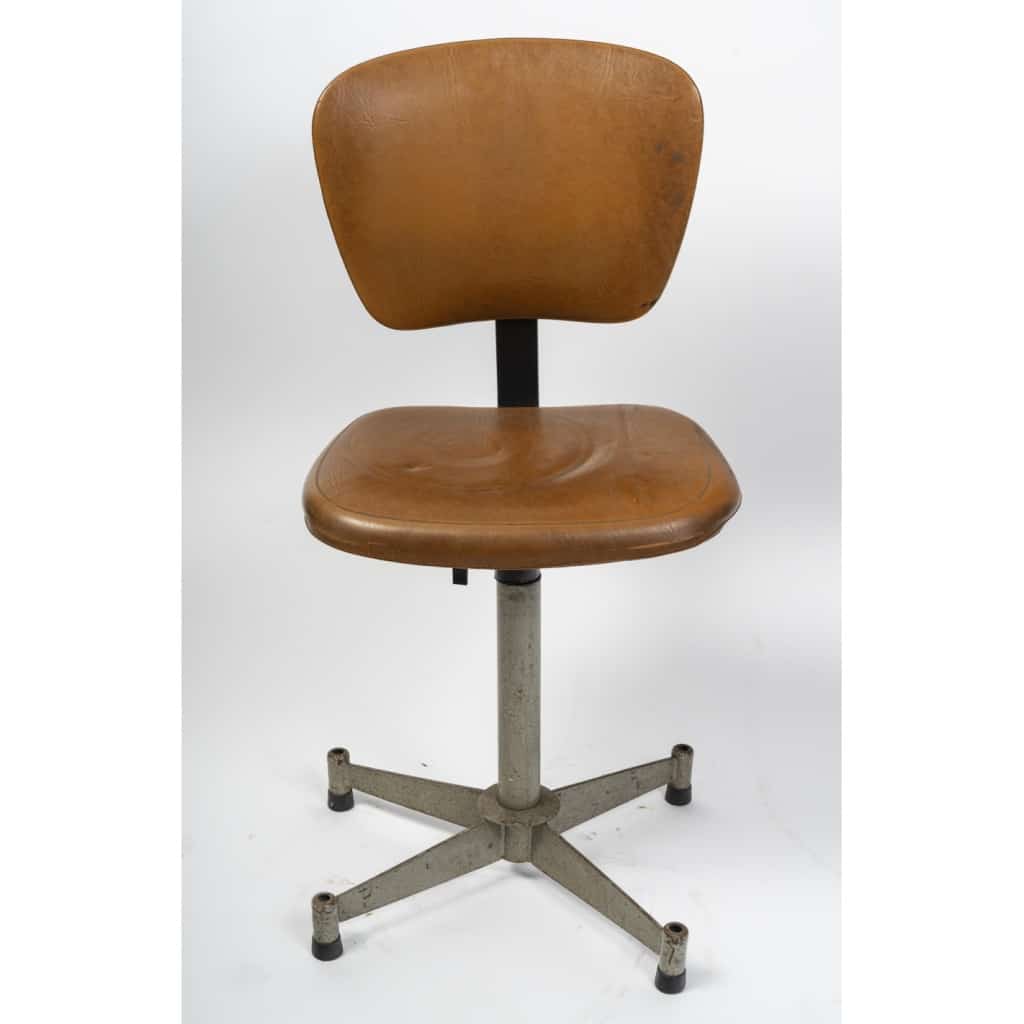 Siège de bureau des années 1960, design mid-century, métal et skaï. | Biron 