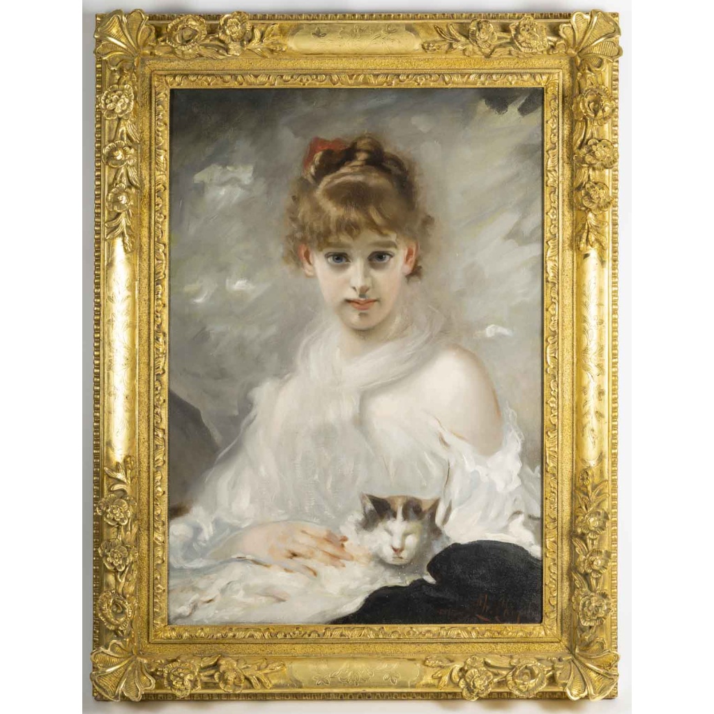 Charles CHAPLIN (1825-1891). Portrait d’Une Jeune Fille au ruban rouge | Biron 