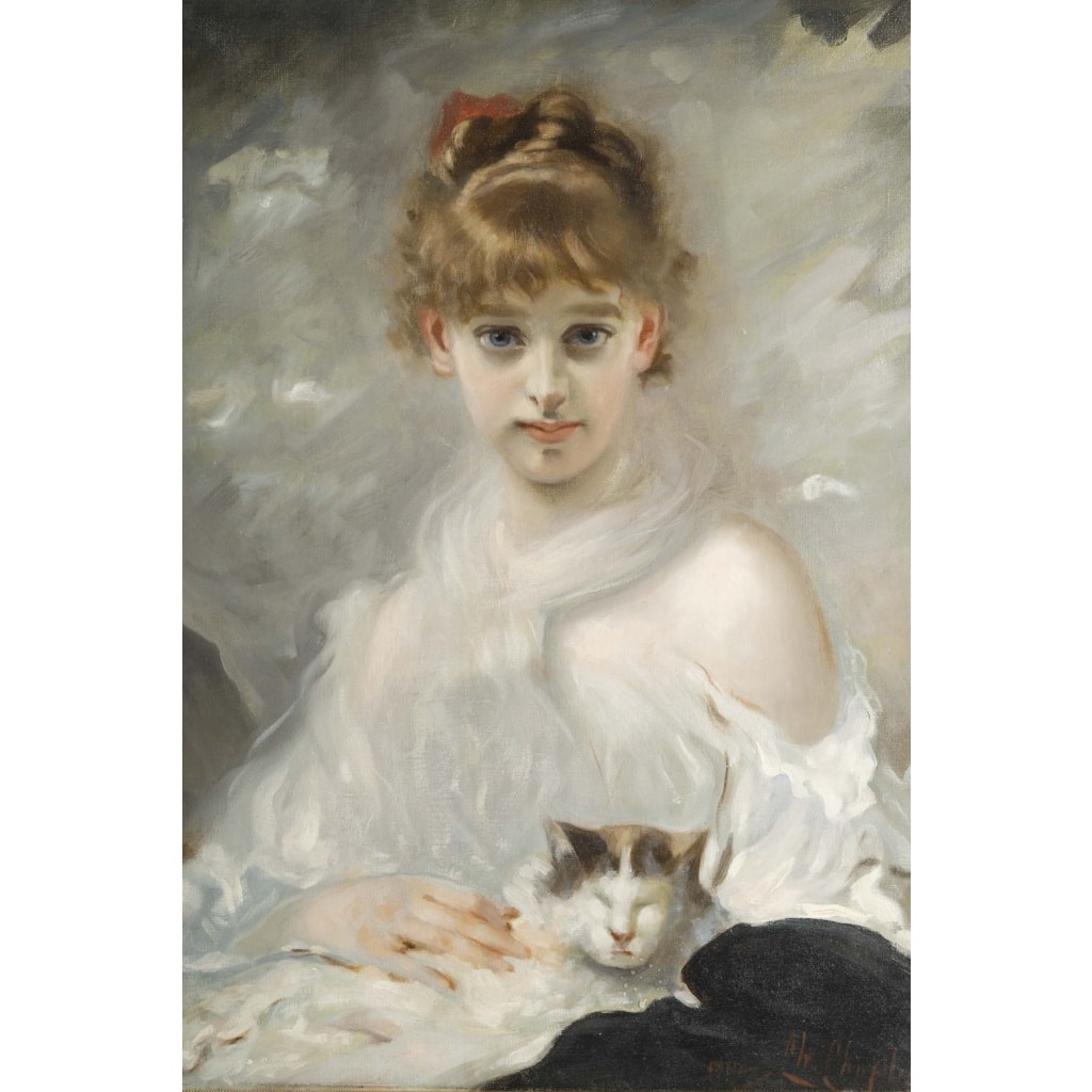 Charles CHAPLIN (1825-1891). Portrait d’Une Jeune Fille au ruban rouge | Biron 
