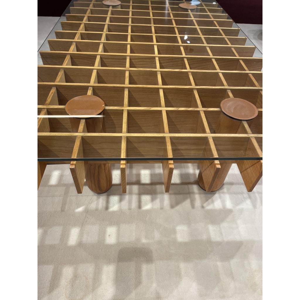 Table basse italienne en bois et plateau de verre de Gianfranco FRATTINI 