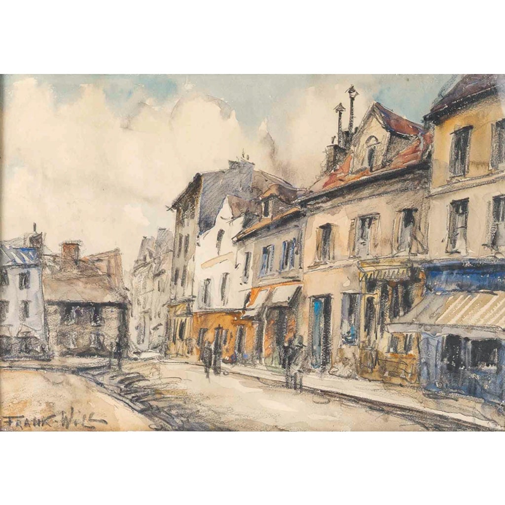 Frank Will (1900-1951) Rue Animée, Village Normand Aquarelle, vers 1925-1930 | Biron 