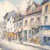 Frank Will (1900-1951) Rue Animée, Village Normand Aquarelle, vers 1925-1930 | Biron 