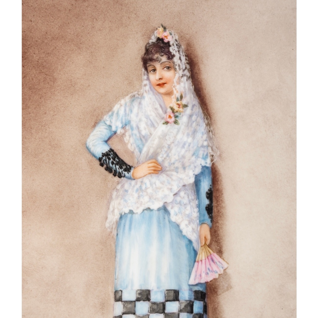 Laure Levy (1866-1954) La Belle Andalouse, plaque en porcelaine polychrome, circa 1900 | Biron 