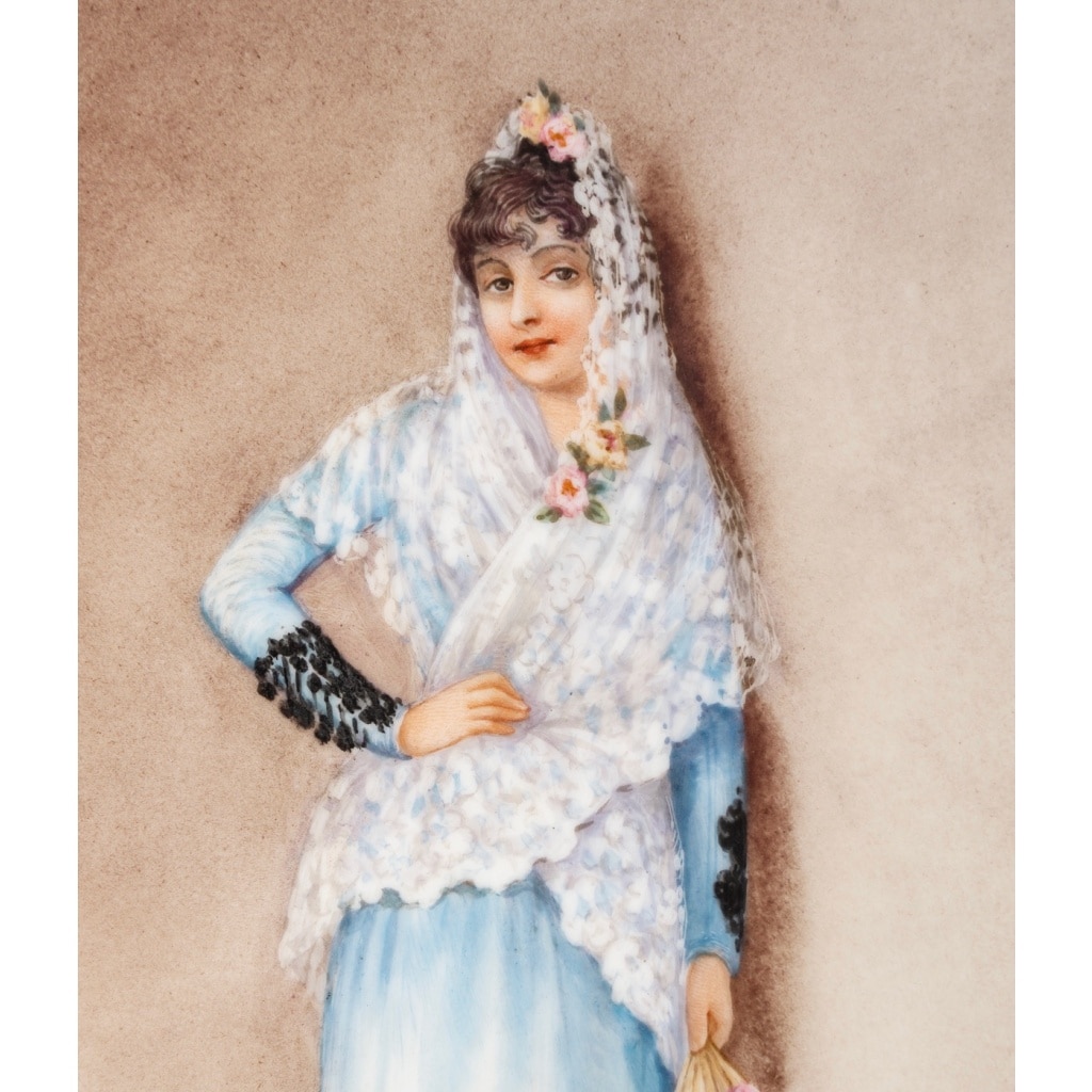 Laure Levy (1866-1954) La Belle Andalouse, plaque en porcelaine polychrome, circa 1900 | Biron 