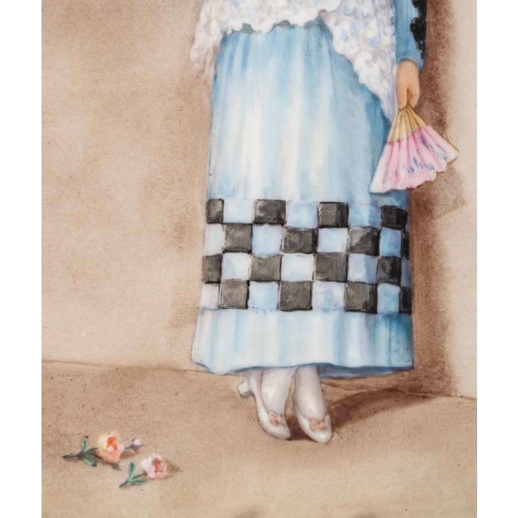 Laure Levy (1866-1954) La Belle Andalouse, plaque en porcelaine polychrome, circa 1900 | Biron 