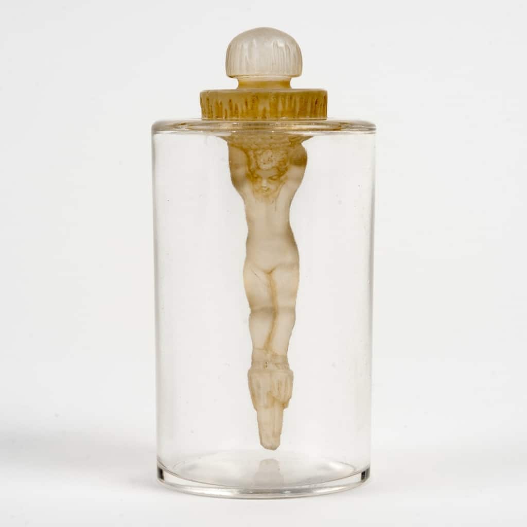 Flacon « Jeunesse » verre blanc patiné sépia de René LALIQUE | Biron 