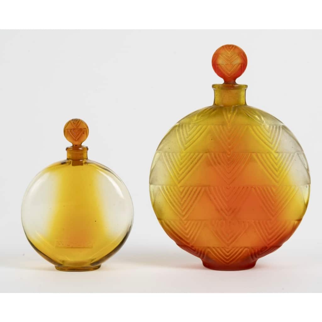 Paire de Flacons « Vers le Jour » verre ambre dégradé de René LALIQUE pour Worth | Biron 