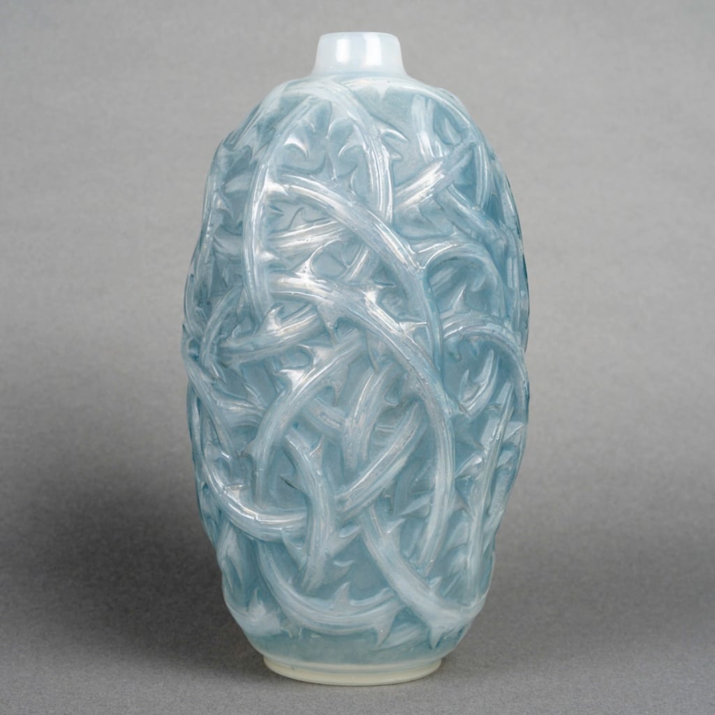 Vase « Ronces » verre opalescent patiné bleu de René LALIQUE | Biron 