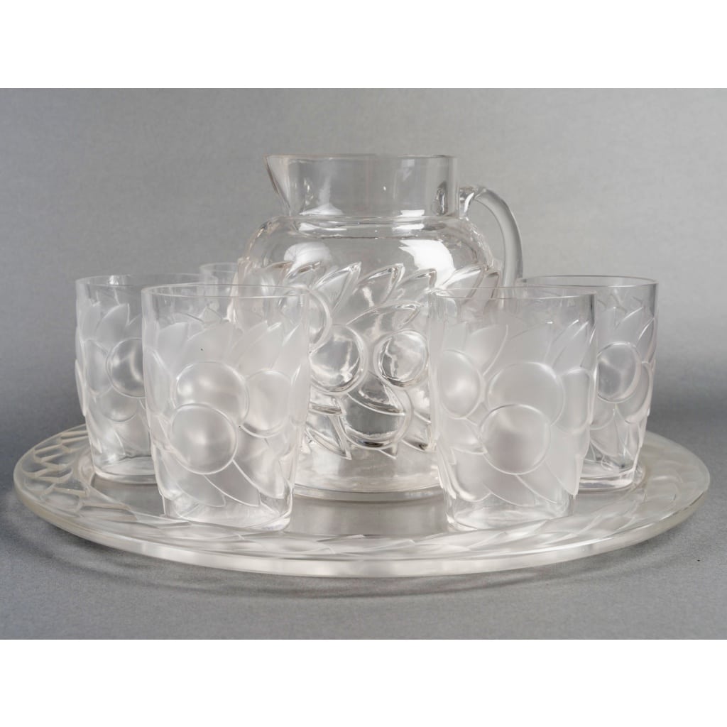 Service à Orangeade « Blidah » verre blanc de René LALIQUE – 8 Pièces | Biron 