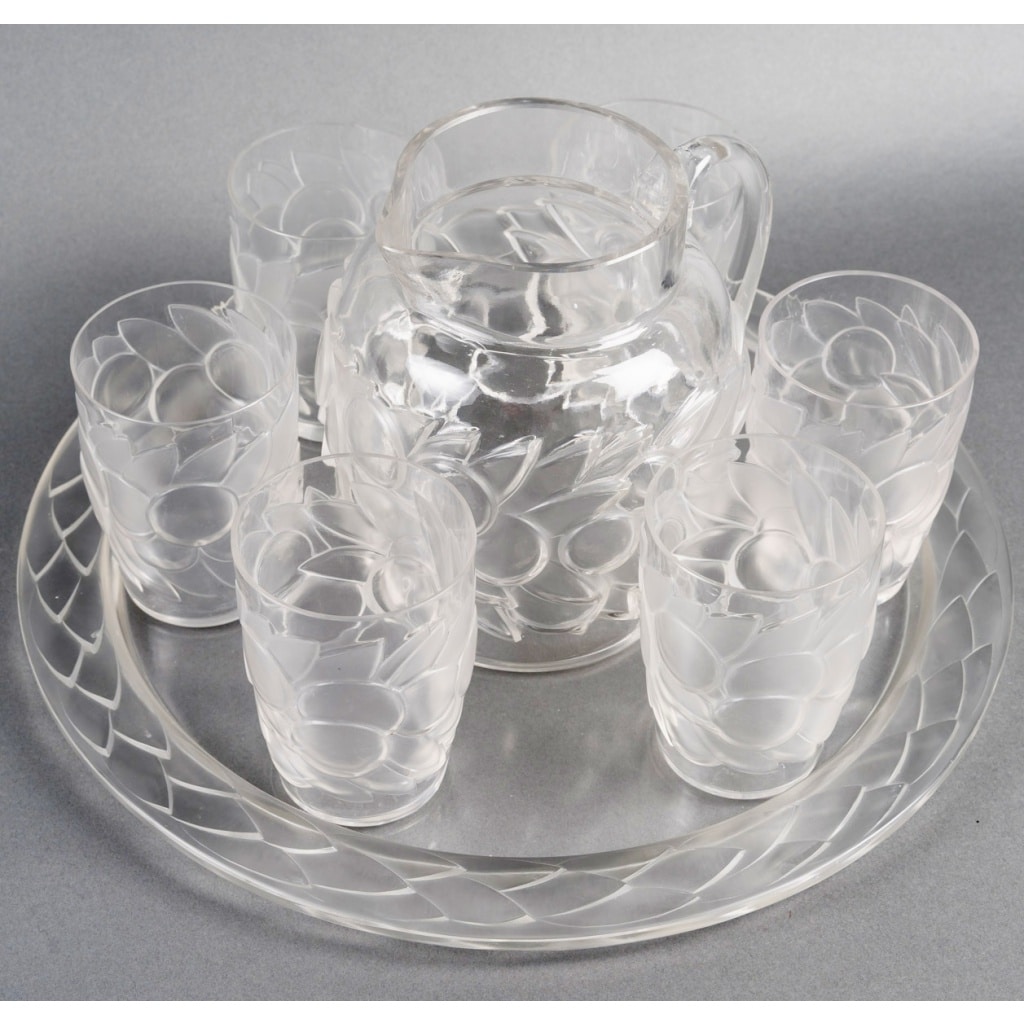 Service à Orangeade « Blidah » verre blanc de René LALIQUE – 8 Pièces | Biron 