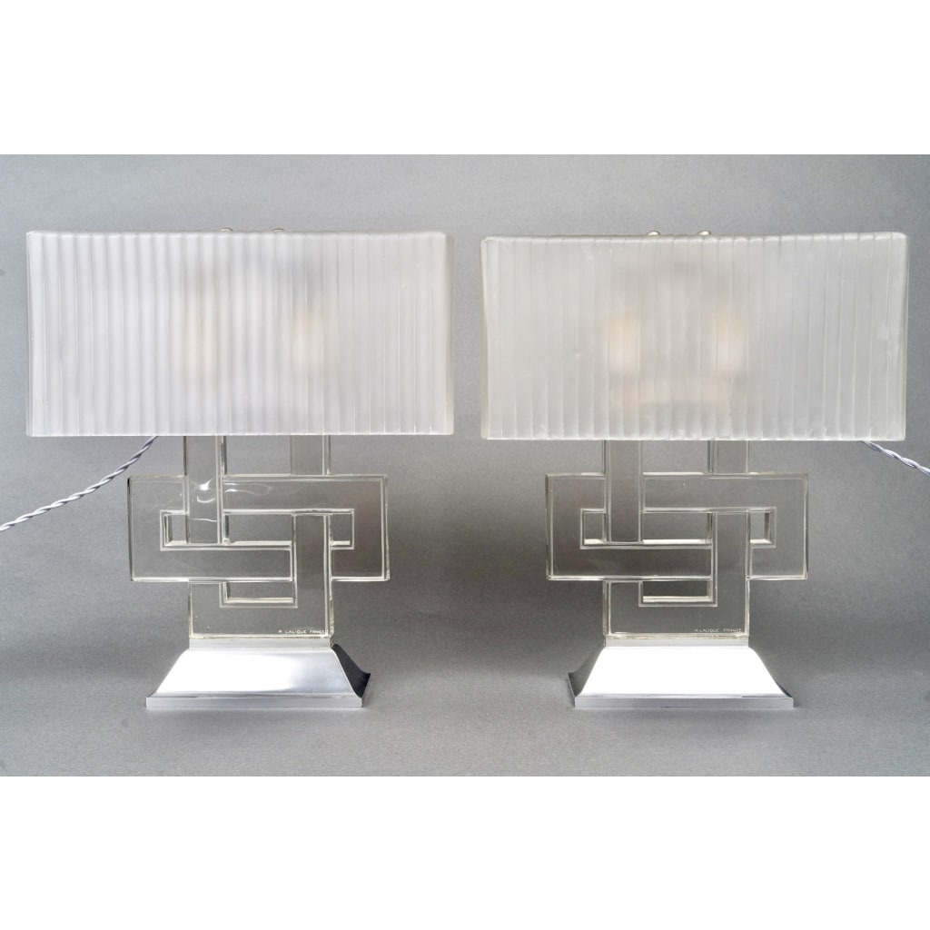 Paire de Lampes « Entrelacs » verre blanc de René LALIQUE | Biron 