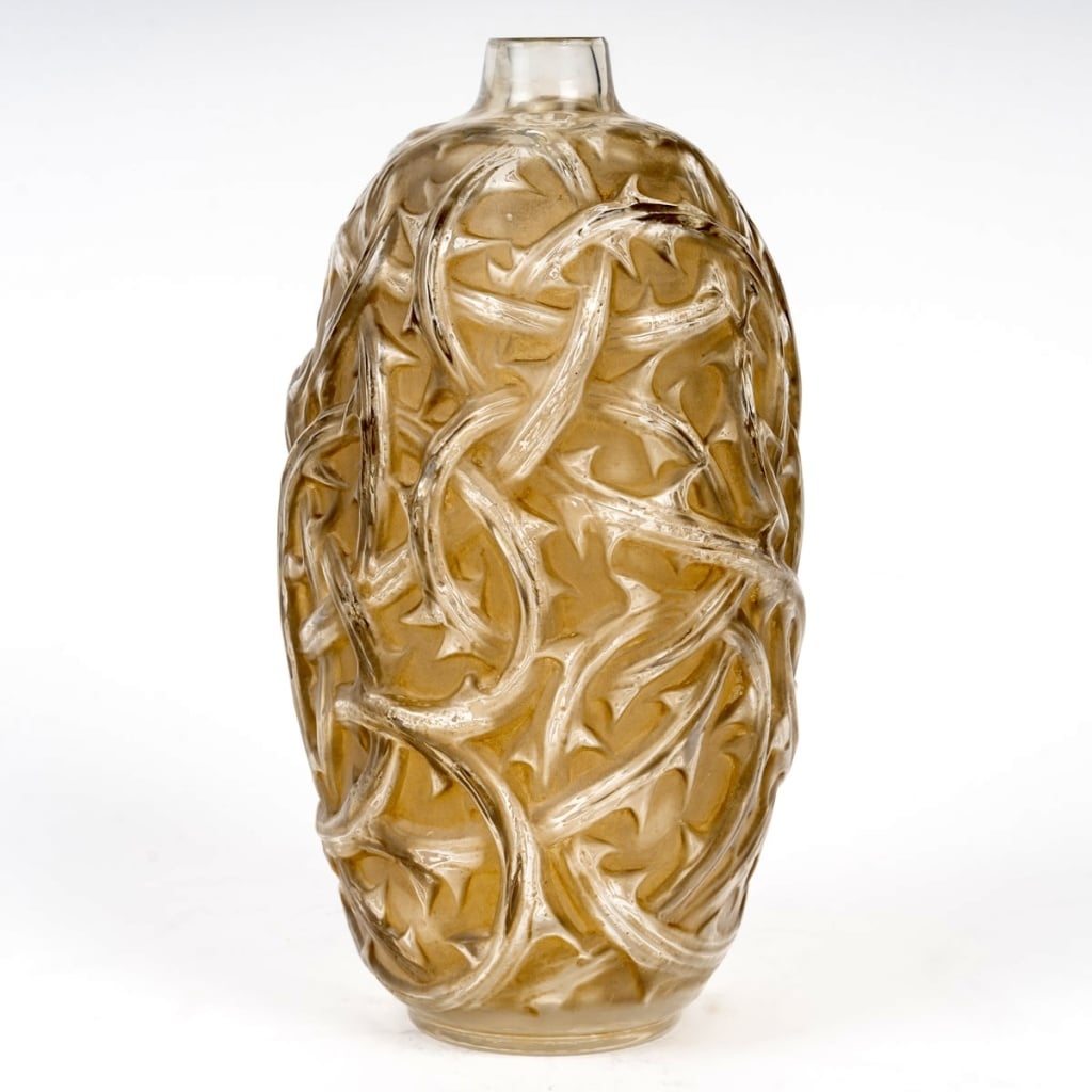 Vase « Ronces » verre blanc patiné sépia de René LALIQUE | Biron 