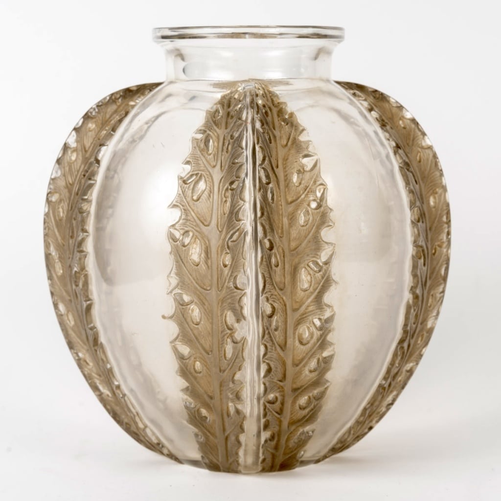 Vase » Chardons » verre blanc patiné sépia de René LALIQUE | Biron 
