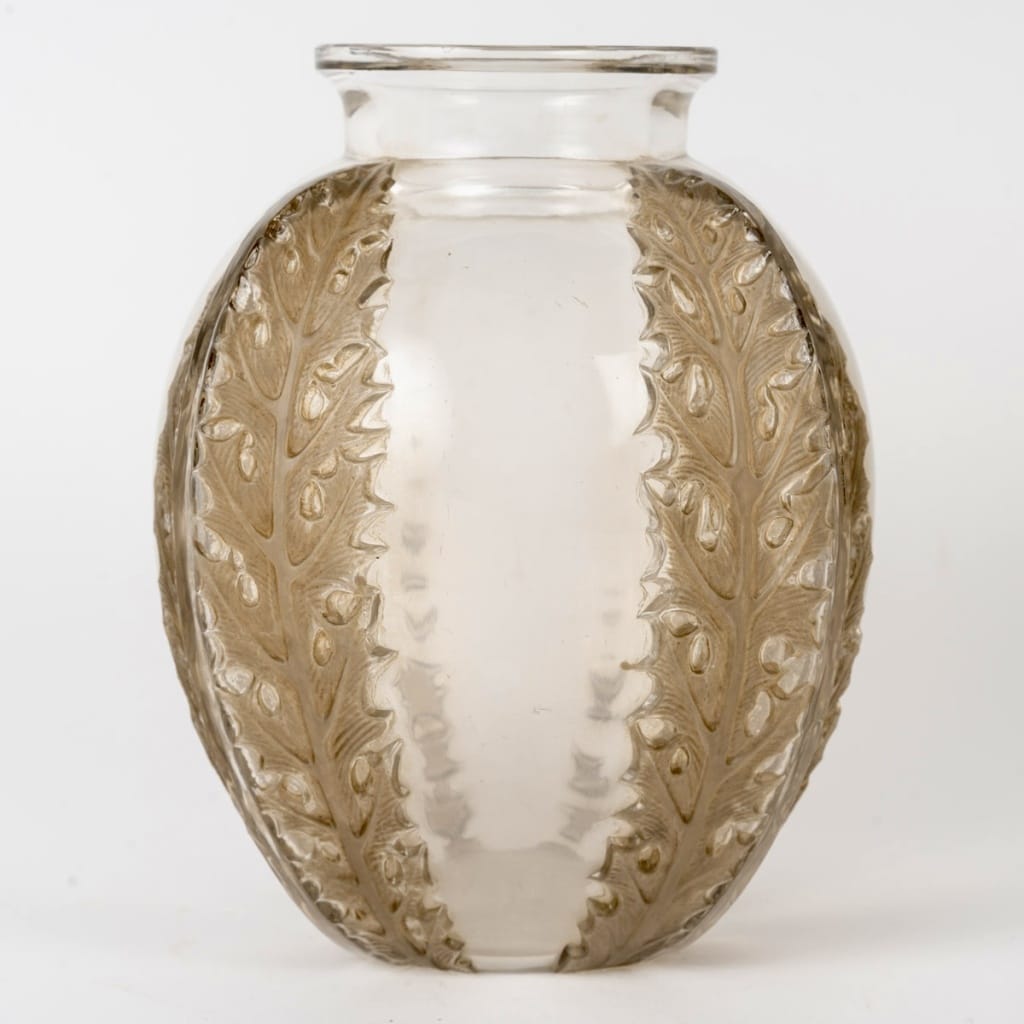 Vase » Chardons » verre blanc patiné sépia de René LALIQUE | Biron 