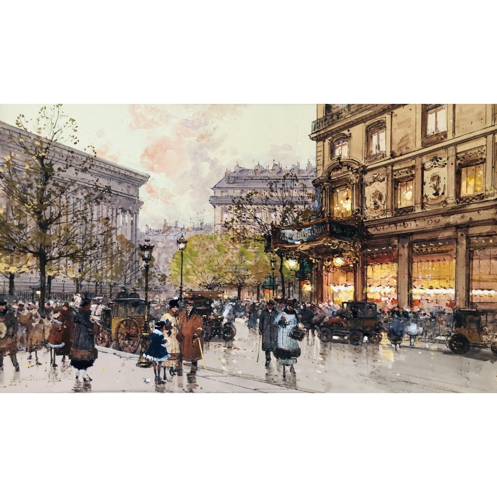 GALIEN LALOUE Tableau 20è Paris Animation Aux 3 Quartiers à La Madeleine Gouache Aquarelle Certificat d’authenticité | Biron 