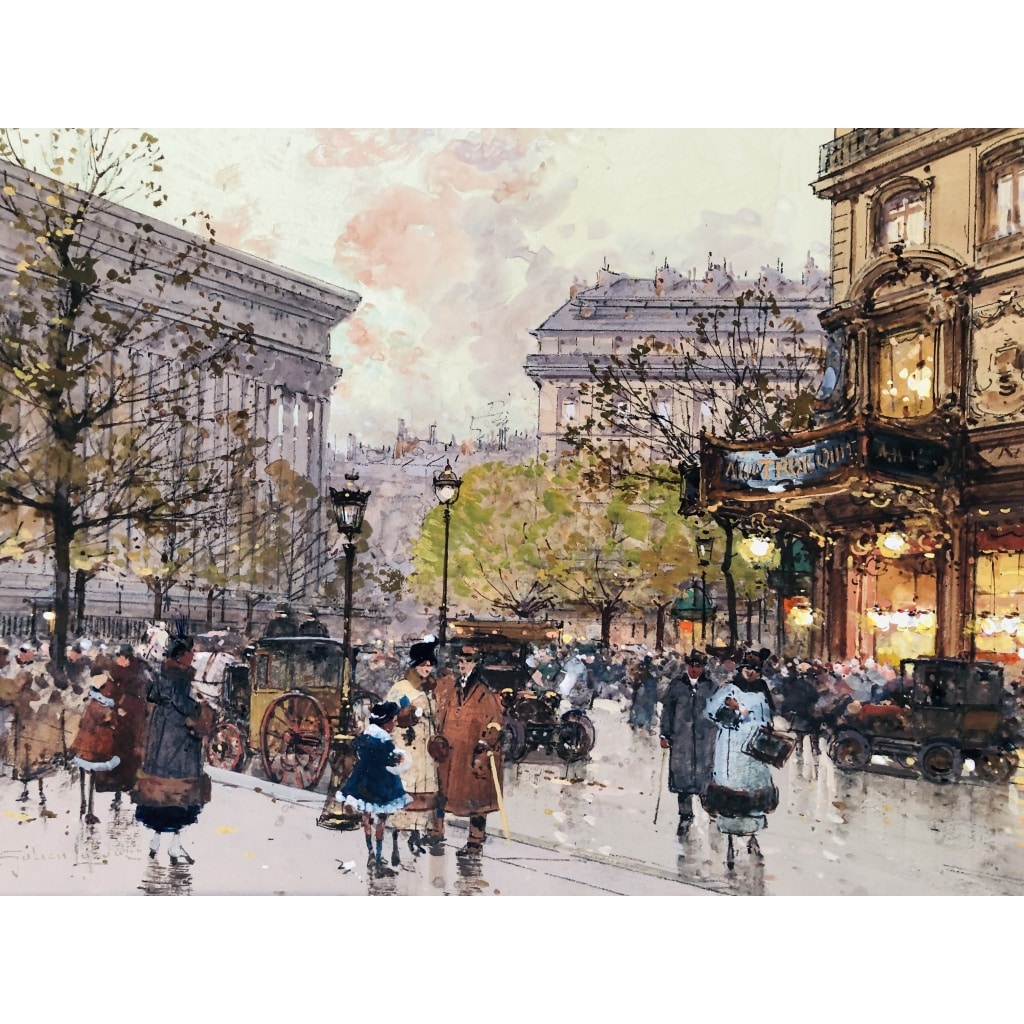 GALIEN LALOUE Tableau 20è Paris Animation Aux 3 Quartiers à La Madeleine Gouache Aquarelle Certificat d’authenticité | Biron 