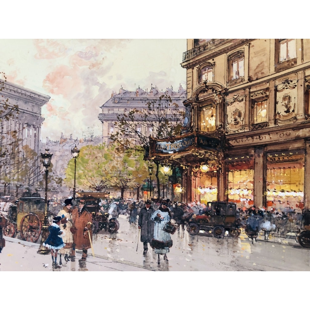 GALIEN LALOUE Tableau 20è Paris Animation Aux 3 Quartiers à La Madeleine Gouache Aquarelle Certificat d’authenticité | Biron 