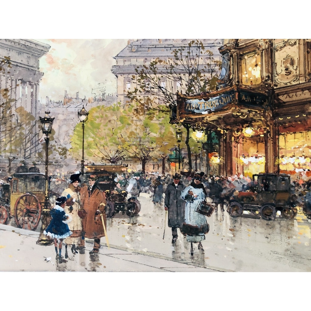 GALIEN LALOUE Tableau 20è Paris Animation Aux 3 Quartiers à La Madeleine Gouache Aquarelle Certificat d’authenticité | Biron 