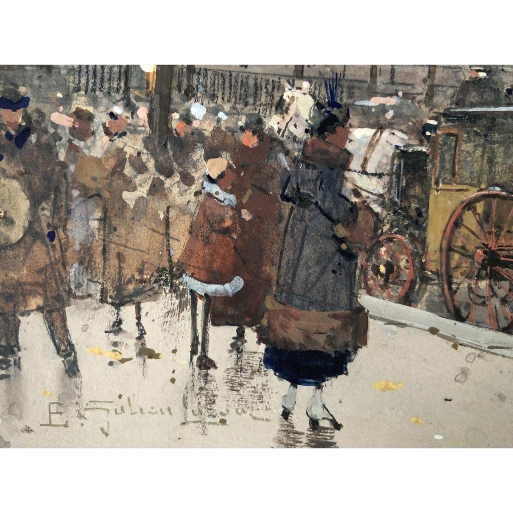 GALIEN LALOUE Tableau 20è Paris Animation Aux 3 Quartiers à La Madeleine Gouache Aquarelle Certificat d’authenticité | Biron 
