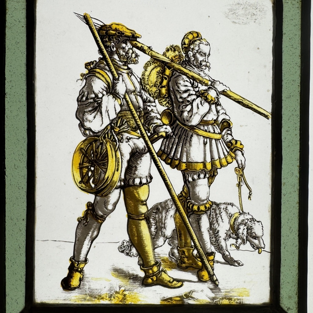 Vitrail Piqueurs Renaissance (23 x 18 cm) | Biron 