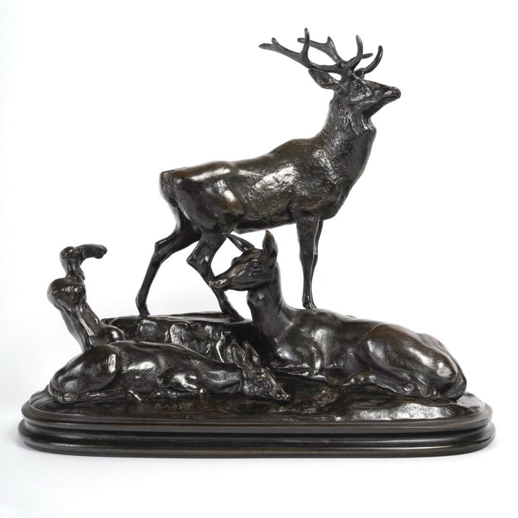 Groupe En Bronze – Famille De Cerf , Antoine – Louis Barye (1795-1875) | Biron 