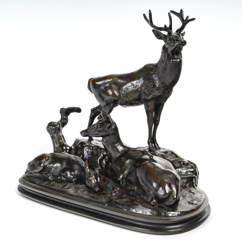 Groupe En Bronze – Famille De Cerf , Antoine – Louis Barye (1795-1875) | Biron 