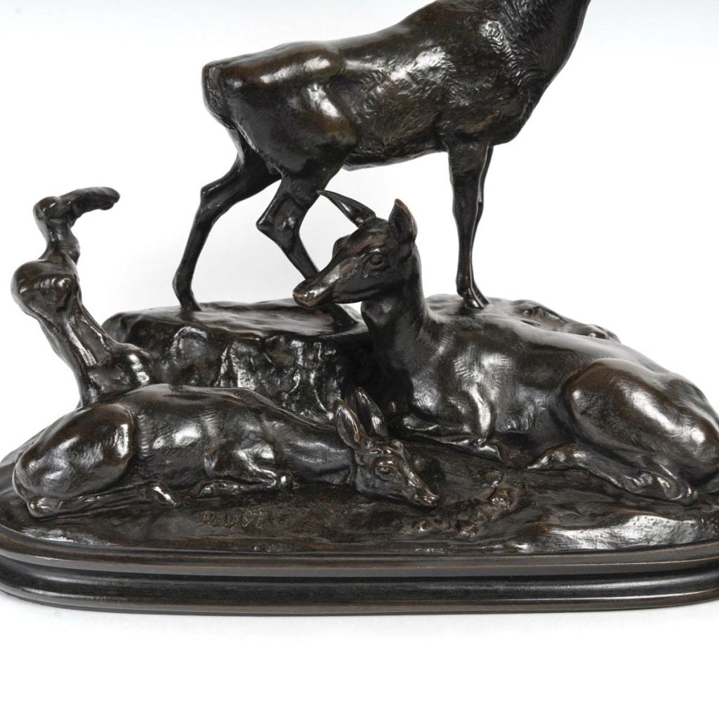 Groupe En Bronze – Famille De Cerf , Antoine – Louis Barye (1795-1875) | Biron 