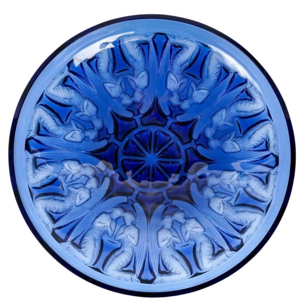 Coupe Plat « Anges » verre blanc saphir de René LALIQUE | Biron 