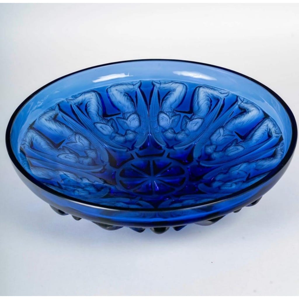 Coupe Plat « Anges » verre blanc saphir de René LALIQUE | Biron 