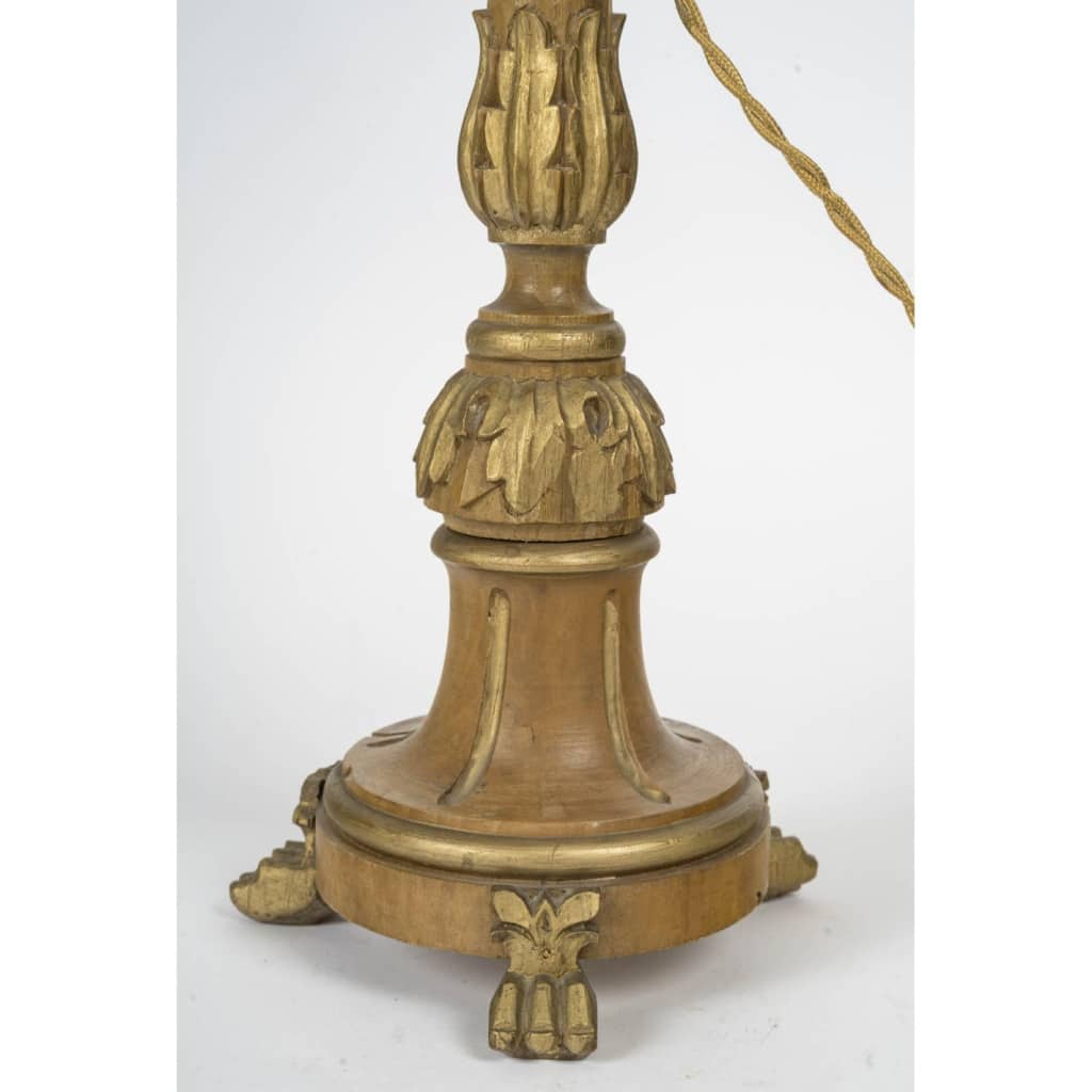 Lampe en bois sculpté, ancien bougeoir, XIXème siècle, époque Napoléon III. | Biron 