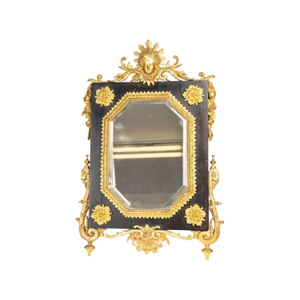 Miroir de table, d’époque Napoléon III en bronze ciselé et doré sur ébène. | Biron 