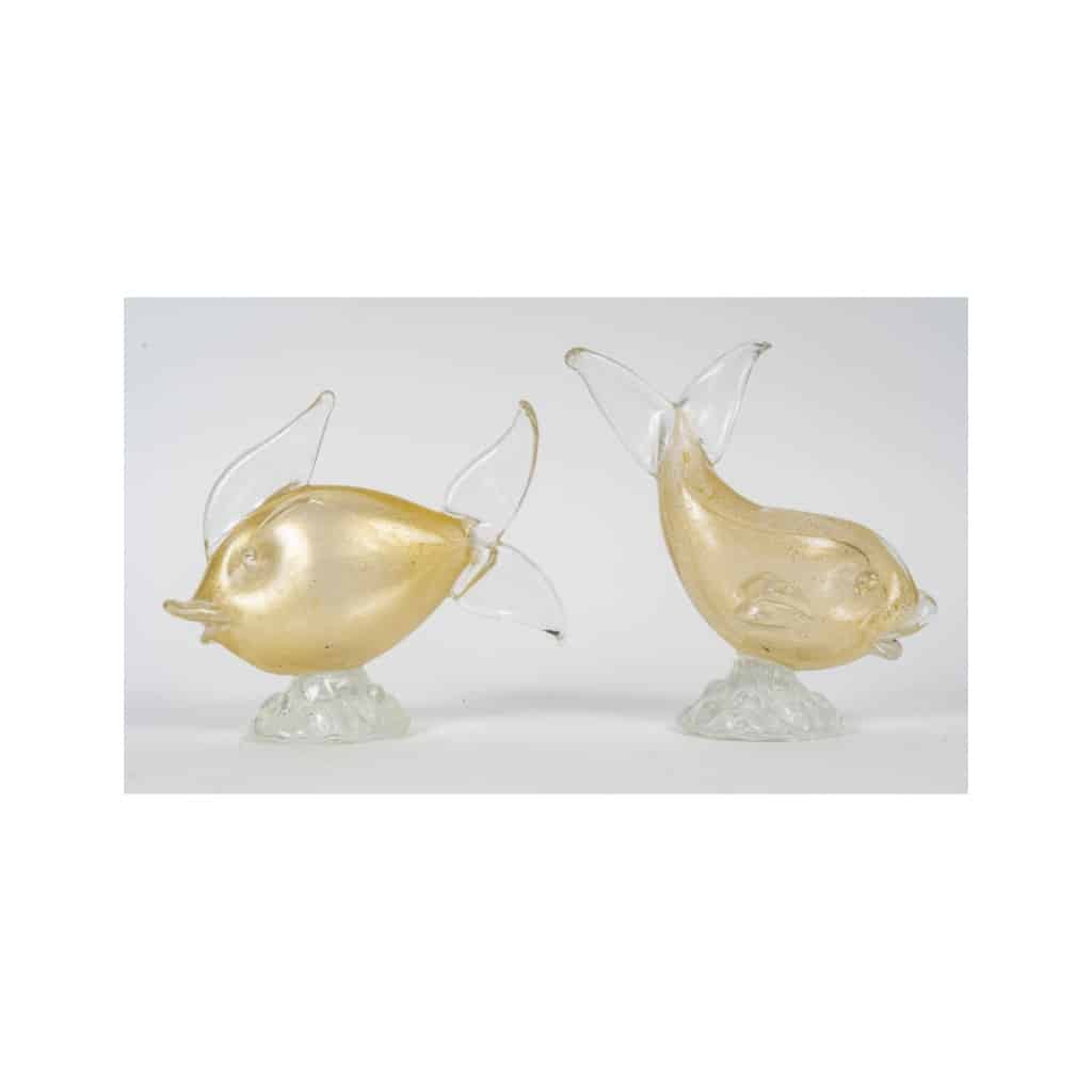 Paire de sculpture en verre représentant un poisson, Murano, XXème siècle. | Biron 