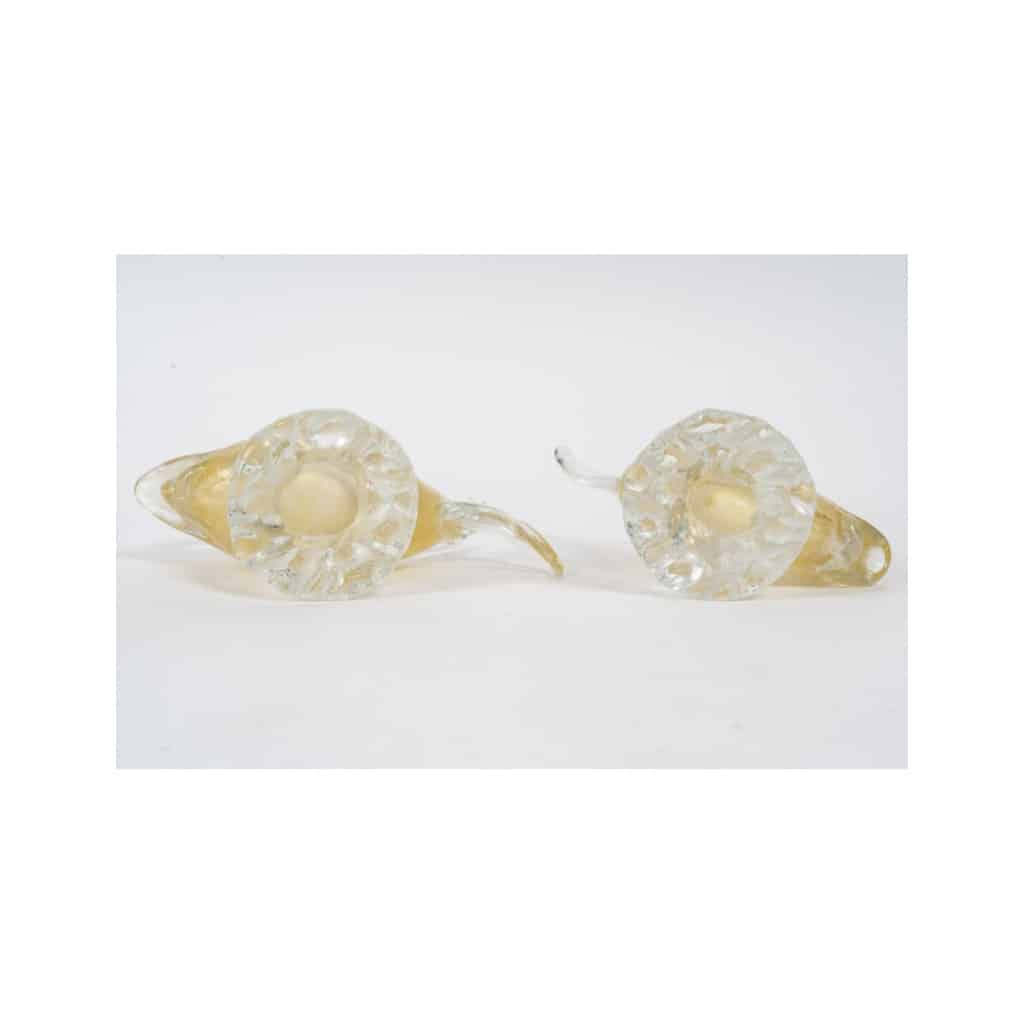 Paire de sculpture en verre représentant un poisson, Murano, XXème siècle. | Biron 