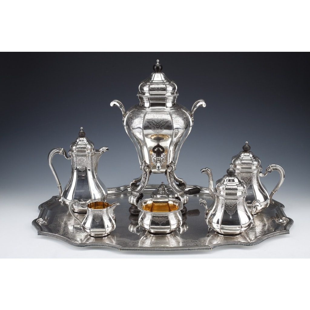 A. AUCOC – Service THE/CAFE 6 pieces argent XIXè | Biron 