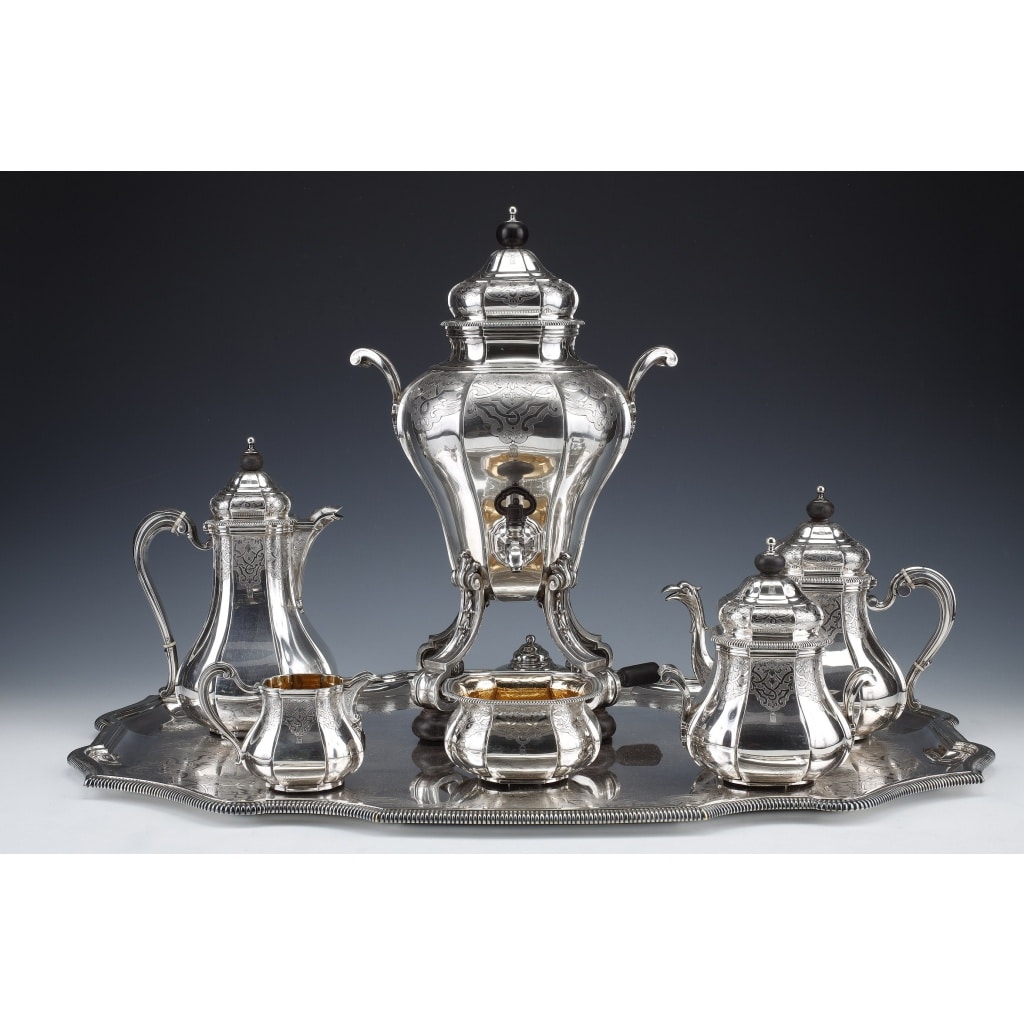 A. AUCOC – Service THE/CAFE 6 pieces argent XIXè | Biron 
