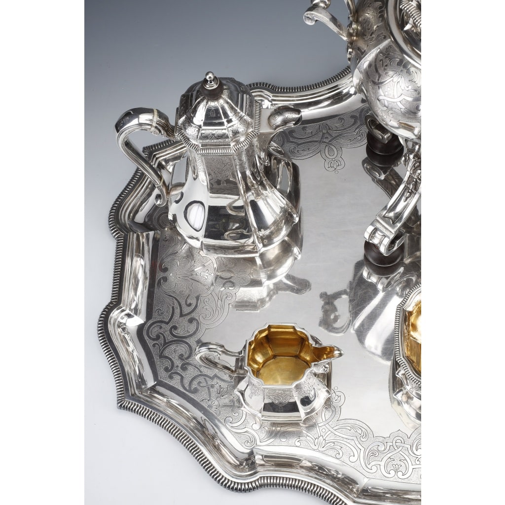 A. AUCOC – Service THE/CAFE 6 pieces argent XIXè | Biron 