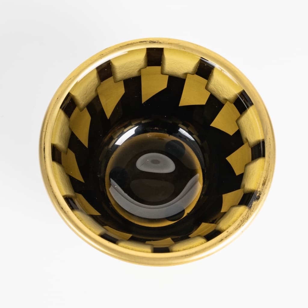 Coupe Art Déco Moderniste verre topaze émaillé or de Jean LUCE | Biron 