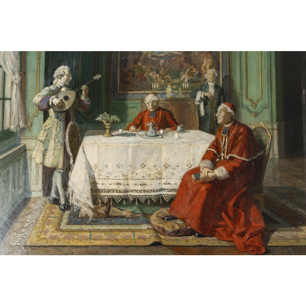 « La fin de dîner », Huile Sur Panneau Par Emilen Barthélemy (1885-1964) | Biron 