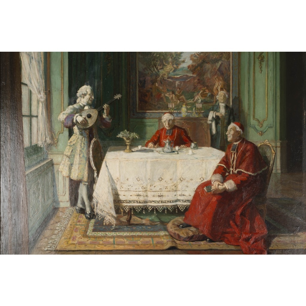 « La fin de dîner », Huile Sur Panneau Par Emilen Barthélemy (1885-1964) | Biron 