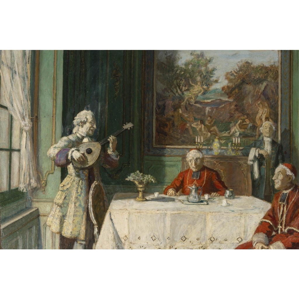 « La fin de dîner », Huile Sur Panneau Par Emilen Barthélemy (1885-1964) | Biron 