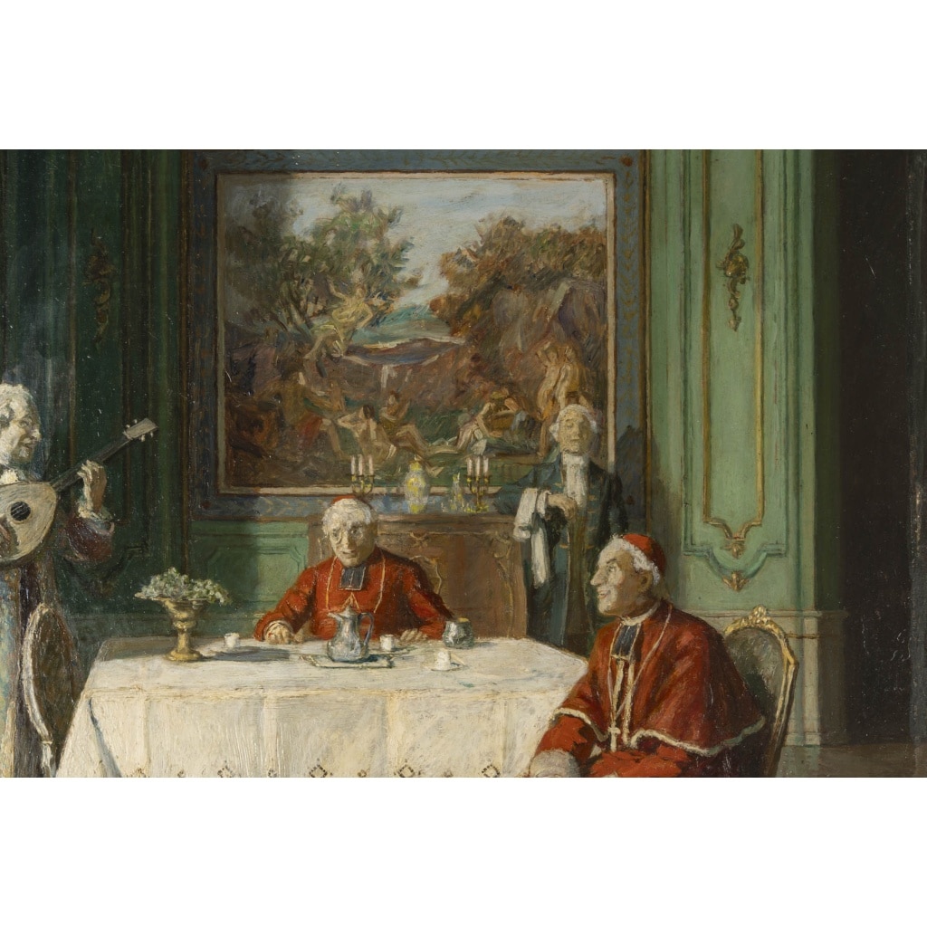 « La fin de dîner », Huile Sur Panneau Par Emilen Barthélemy (1885-1964) | Biron 
