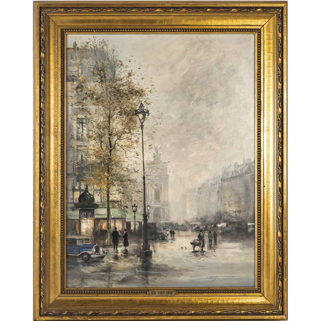 Jean Bernard Trotzier Vue animée de l’Opéra Garnier huile sur toile XXème siècle | Biron 