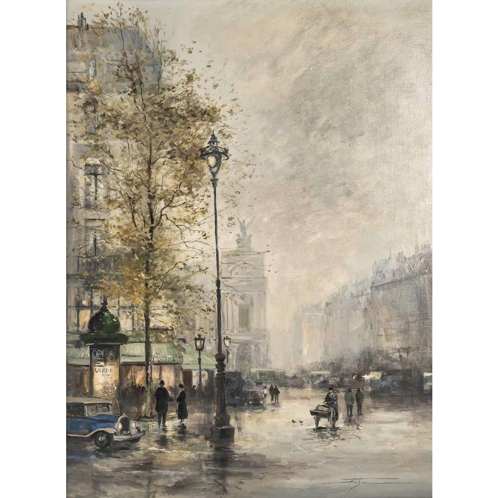Jean Bernard Trotzier Vue animée de l’Opéra Garnier huile sur toile XXème siècle | Biron 