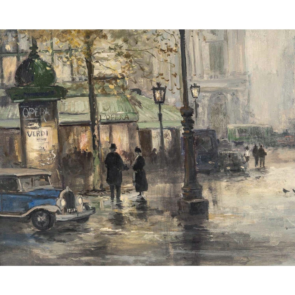 Jean Bernard Trotzier Vue animée de l’Opéra Garnier huile sur toile XXème siècle | Biron 